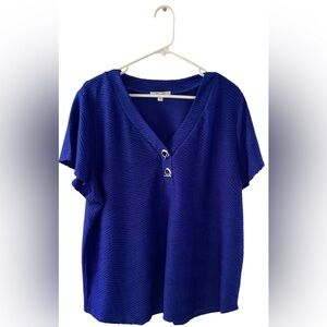 89th & Madison Short Sleeve Blouse Blue Size 2X